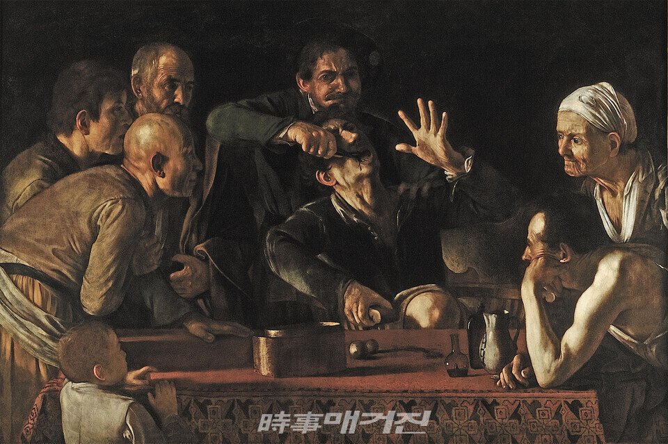카라바조-이 뽑는 사람_The Tooth Puller, 1608-1610, 캔버스에 유채, 139.5x194.5cm, 우피치미술관(사진_예술의전당)